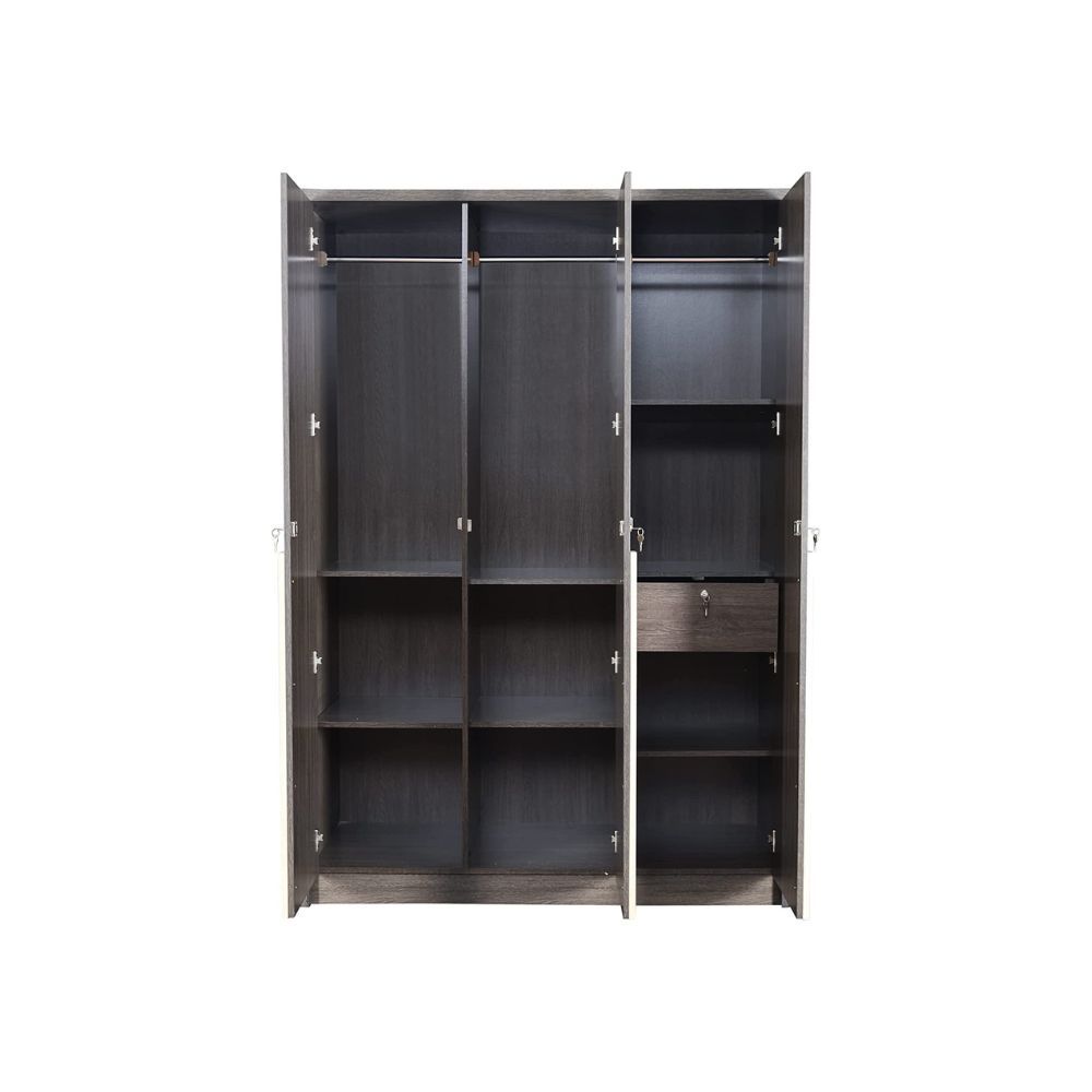 Aaram By Zebrs Wood Wardrobe, 3 Door, Dark Brown & White Oak (Matte Natural Wood Grain Finish, Termite Free, Non-Toxic Furniture