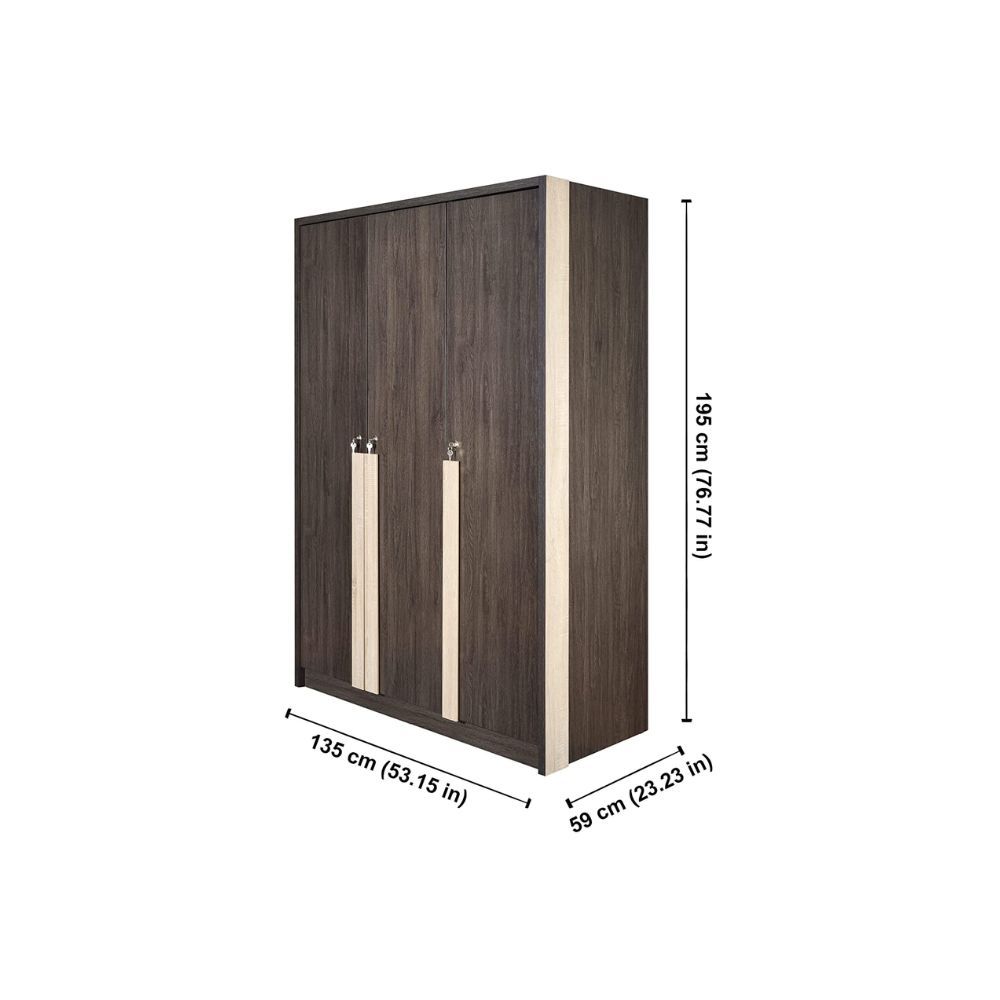 Aaram By Zebrs Wood Wardrobe, 3 Door, Dark Brown & White Oak (Matte Natural Wood Grain Finish, Termite Free, Non-Toxic Furniture