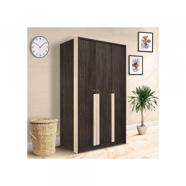 Aaram By Zebrs Wood Wardrobe, 3 Door, Dark Brown &amp; White Oak (Matte Natural Wood Grain Finish, Termite Free, Non-Toxic Furniture