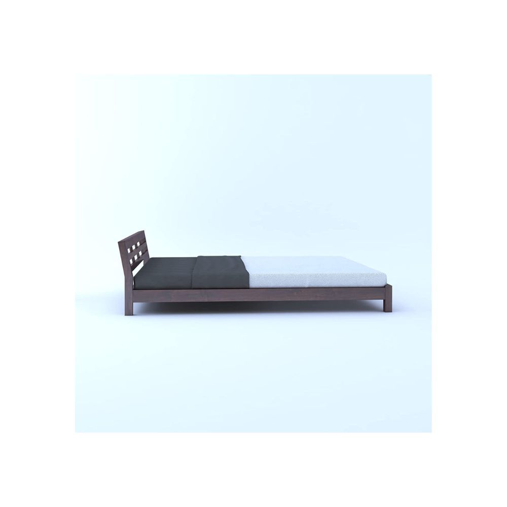 Aaram By Zebrs Wooden Queen Size Bed Without Storage | Solid Wood Double Bed Cot Low Height Bed for Bedroom Furniture