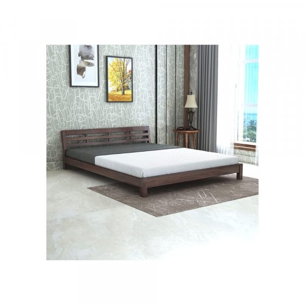 Aaram By Zebrs Wooden Queen Size Bed Without Storage | Solid Wood Double Bed Cot Low Height Bed for Bedroom Furniture