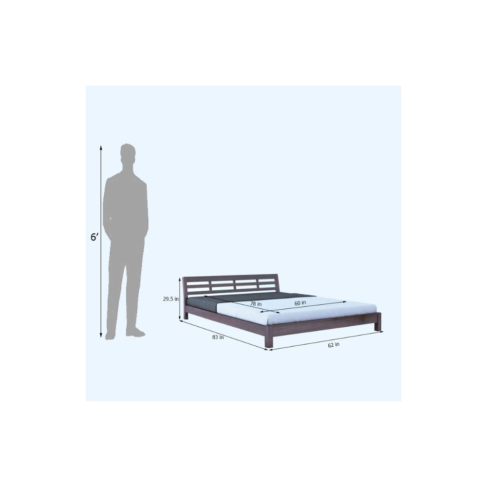Aaram By Zebrs Wooden Queen Size Bed Without Storage | Solid Wood Double Bed Cot Low Height Bed for Bedroom Furniture