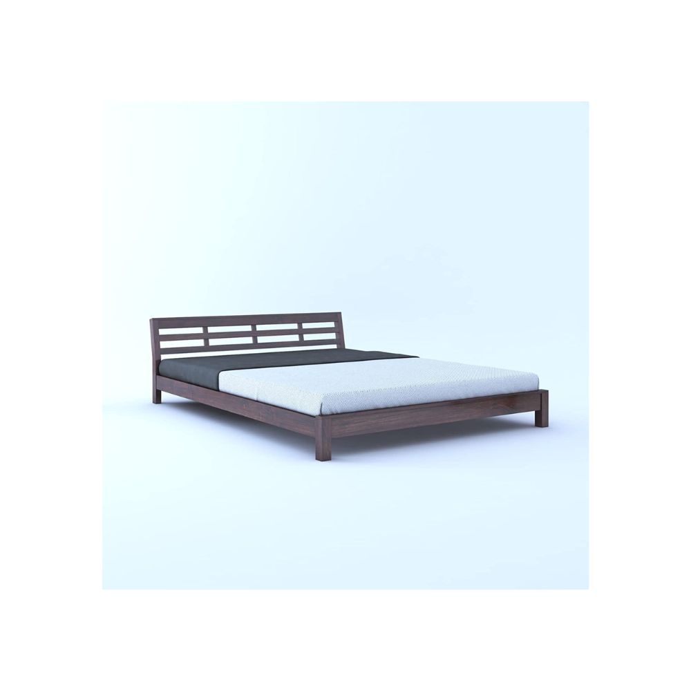 Aaram By Zebrs Wooden Queen Size Bed Without Storage | Solid Wood Double Bed Cot Low Height Bed for Bedroom Furniture