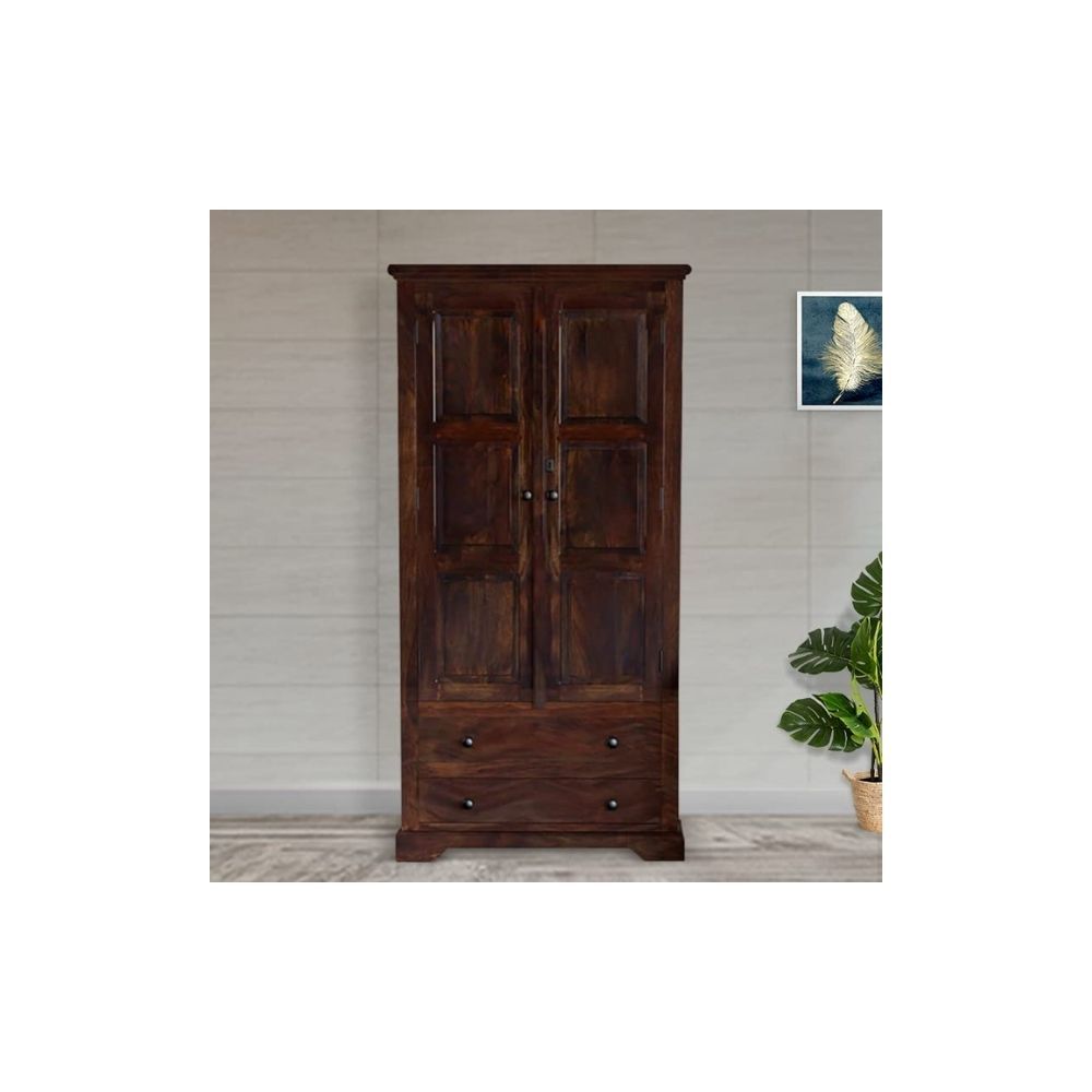Aaram By Zebrs Wooden Wardrobe for Bedroom | Wood Almirah for Home with 3 Door & 2 Drawers Storage for Home | Sheesham Wood