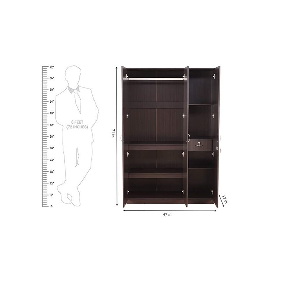 Aaram By ZebrsWood Three Door Wardrobe in Walnut Colour