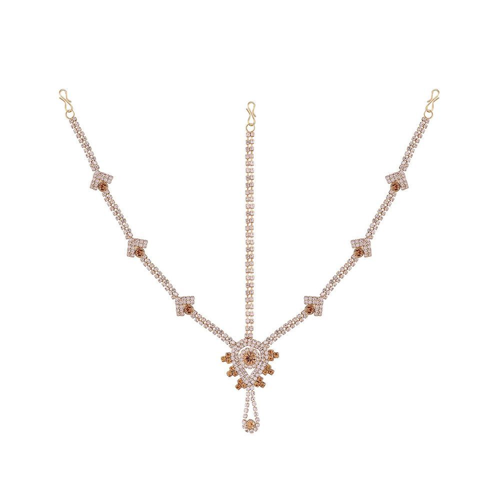 ACCESSHER Drop Style Rhinestone Damini,Matha Patti for Women