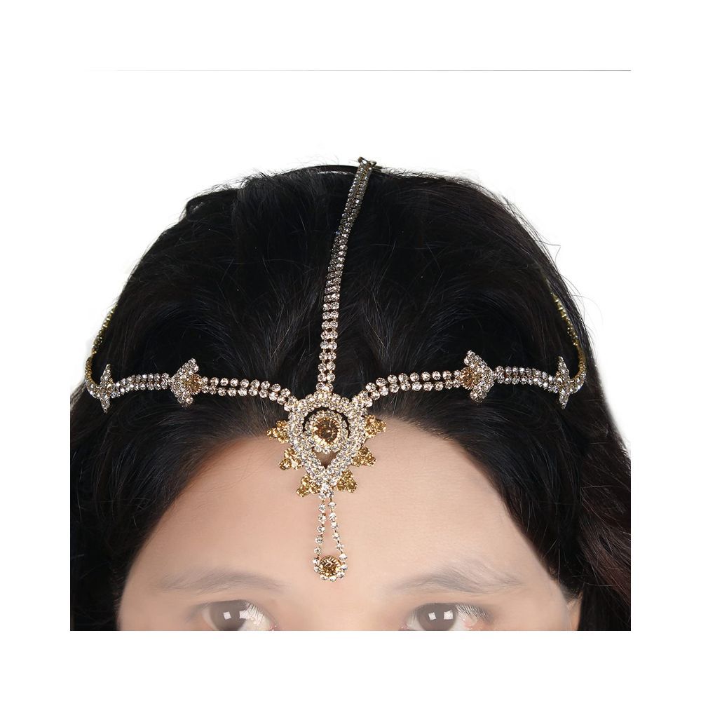 ACCESSHER Drop Style Rhinestone Damini,Matha Patti for Women