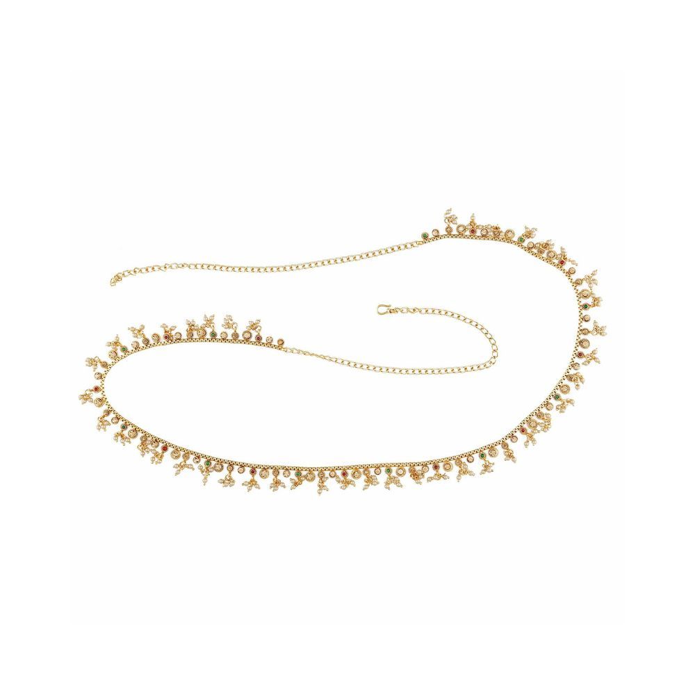 ACCESSHER Elegant Pearl, Ruby and Emerald Waist Belt for Women(Multicolour)