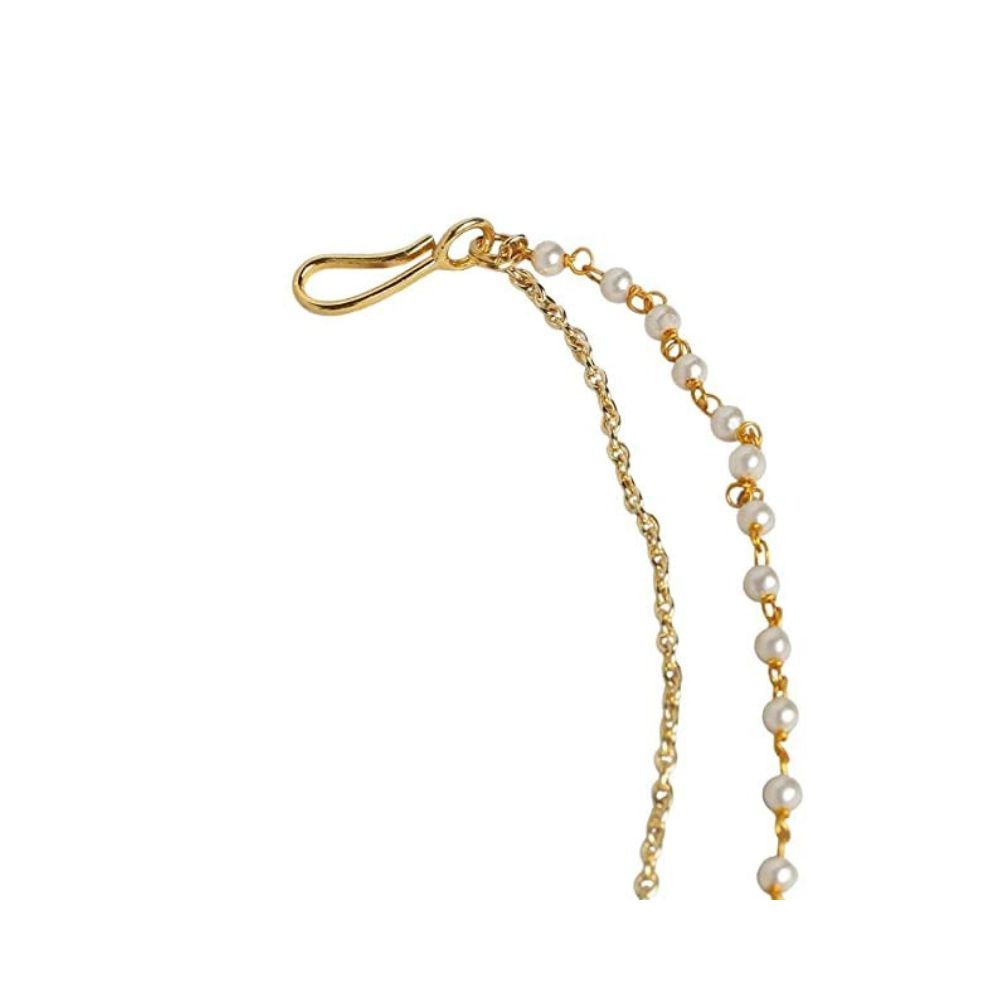 Accessher Gold Plated Indo Wester Style Inspired Delicate Vilandi Kundan and Pearls Embellished Mathapatti/Damini with Pearl Drop for Women