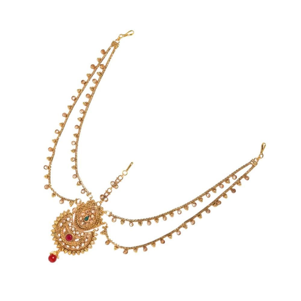 Accessher Gold Plated Traditional Sparkling Rhinestones Embellished Heavy Statement Bridal Mathappati