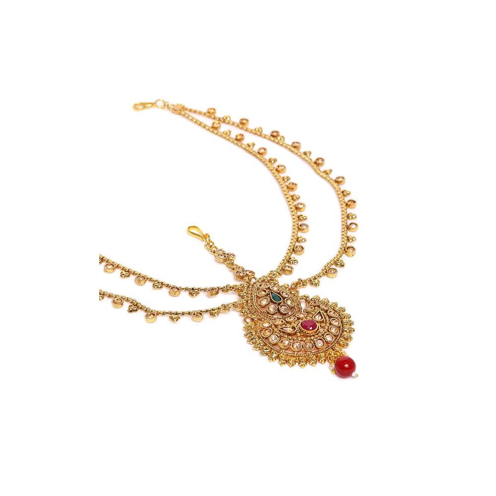 Accessher Gold Plated Traditional Sparkling Rhinestones Embellished Heavy Statement Bridal Mathappati