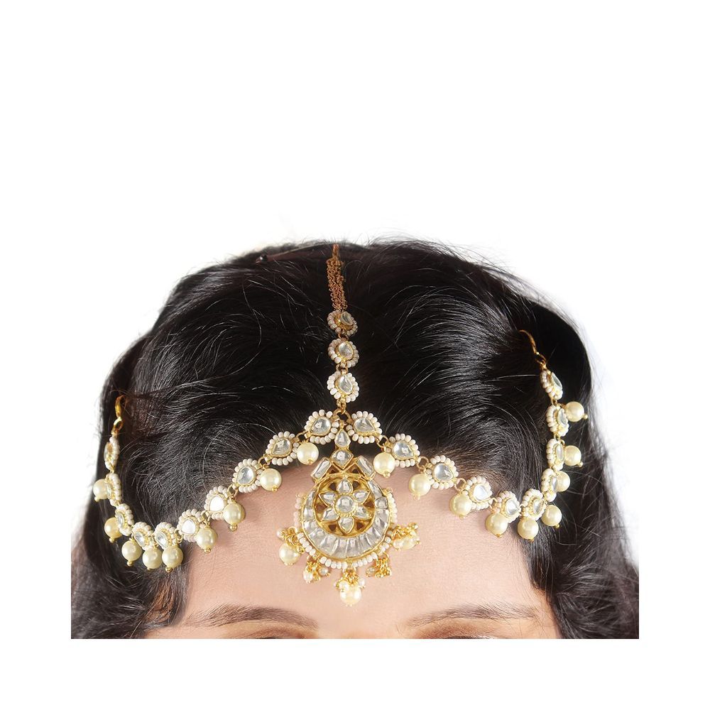 Accessher traditioal Jewellery Royal Bridal White Jadau Kundan and Pearl Damini Matha Patti