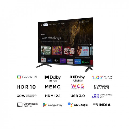 Acer 109 cm (43 inches) Advanced I Series 4K Ultra HD Smart LED Google TV AR43GR2851UDFL (Black)