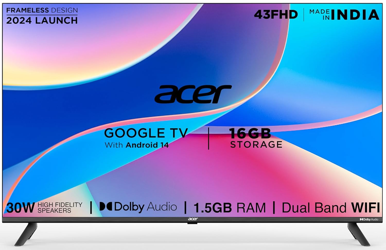 Acer 109 cm 43 inches I Pro Series Full HD Smart LED Google TV with Android 14 Black  16GB Storage  30W Dolby Audio