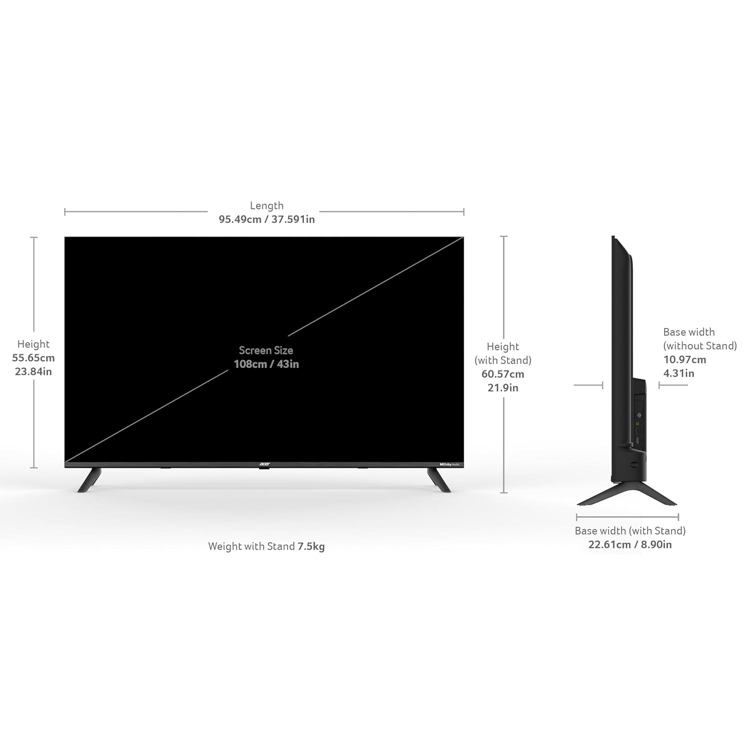 Acer 109 cm 43 inches I Pro Series Full HD Smart LED Google TV with Android 14 Black  16GB Storage  30W Dolby Audio
