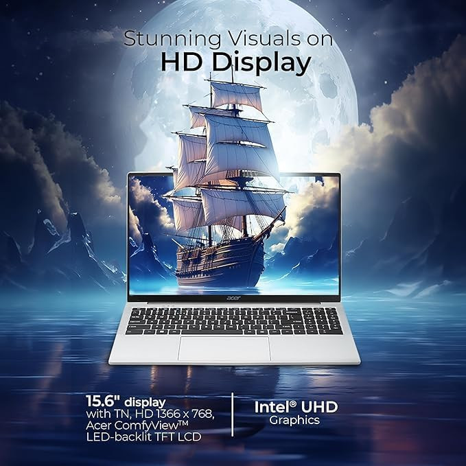 Acer Aspire 2026 Intel Celeron Dual Core N4500 - 8 GB256 GB SSDIntel UHD GraphicsWindows 11 Home Thin and Light Laptop156 HD DisplaySilverCopilot Key15 KgMSO 20243 Years Warranty - Image 3