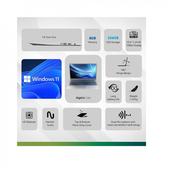 Acer Aspire Lite 11th Gen Intel Core i3-1115G4 Premium Thin & Light Laptop