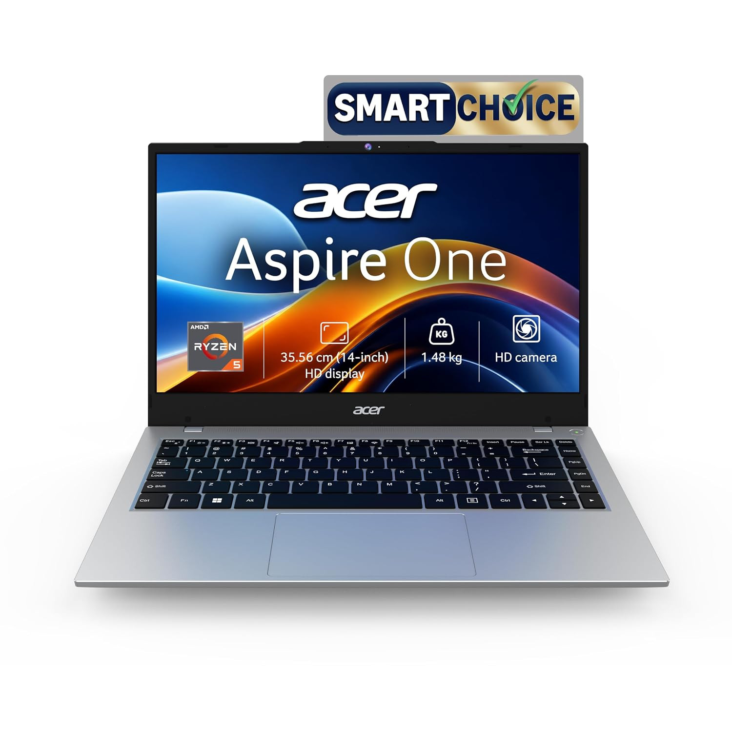 Acer Smartchoice Aspire One AMD Ryzen 5-40Office 2024 M365 Basic 8GB LPDDR5 RAM 512GB SSD 1403556cm WXGA Display Win 11 Home Pure Silver 148KG A114-43 Thin and Light Laptop - Image 1