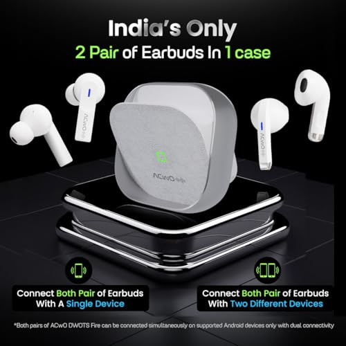 ACwO DwOTS Fire Indias First in-Ear  Half-in-in Ear Earbuds in one case 33 EQ Modes Wireless Charging Enabled AI-ENC with Quad Mic Cosmic Silver