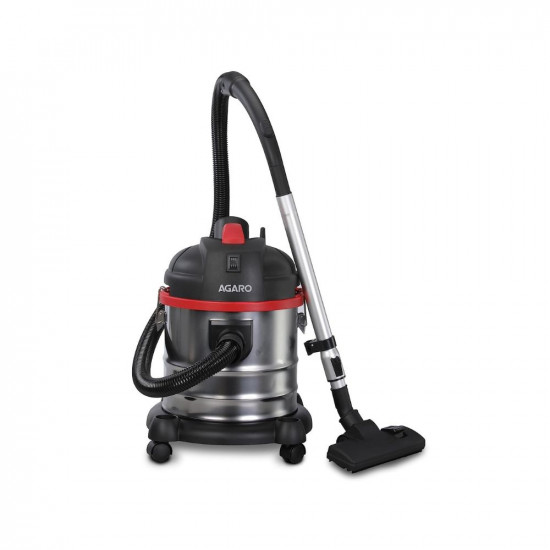 AGARO Ace Wet & Dry Vacuum Cleaner, 1600 Watts, 21.5 kPa Suction Power, 21 litres Tank Capacity, for Home Use, Blower Function, Washable 3L Dust Bag, Stainless Steel Body (Black/Red/Steel)