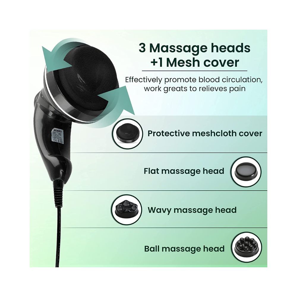 AGARO Atom Electric Handheld Full Body Massager with 3 Massage Heads