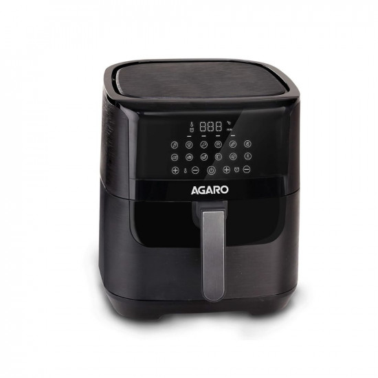 AGARO Elegant Air Fryer, 6.5L, 12 Preset Cooking Modes, 360 Degrees Air Circulation With Variable Temperature Settings, Stainless Steel Body, 1800W, Black