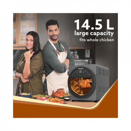AGARO Elite Air Fryer For Home, 14.5L, Rotisserie Convection Oven, 1700W, Electric Oven, 16 Preset Menus, Digital Display, Touch Control, Bake, Roast, Toast, Defrost, Dehydrate, Keep Warm, Dark Grey