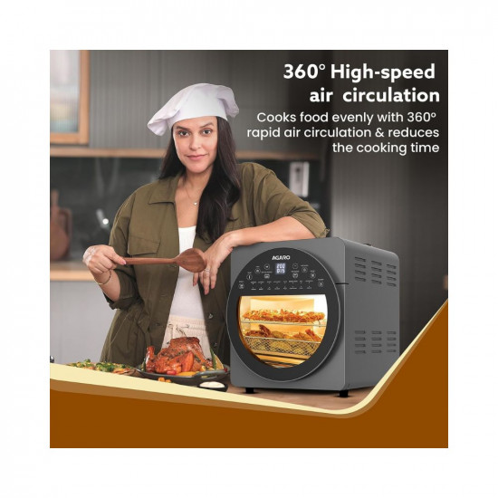 AGARO Elite Air Fryer For Home, 14.5L, Rotisserie Convection Oven, 1700W, Electric Oven, 16 Preset Menus, Digital Display, Touch Control, Bake, Roast, Toast, Defrost, Dehydrate, Keep Warm, Dark Grey