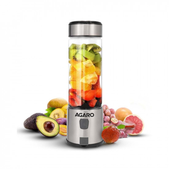 AGARO Galaxy Portable Blender,Portable Hand Blender For Kitchen,450Ml,For Smoothie,Shakes,Baby Food & Juices,126W,3000 Mah Battery,Usb Rechargeable,Fruit Juice Machine,Stainless Steel Blade,250 Watts
