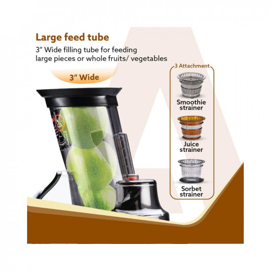 AGARO Imperial Slow Juicer, Professional Cold Press Whole Slow Juicer, 240 Watts Power Motor, 3 Strainers