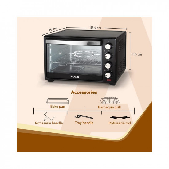 AGARO Marvel 38 Liters Oven Toaster Griller,Motorised Rotisserie&Convection Cake Baking Otg With 3 Heating Mode ,(Black),1600 Watts