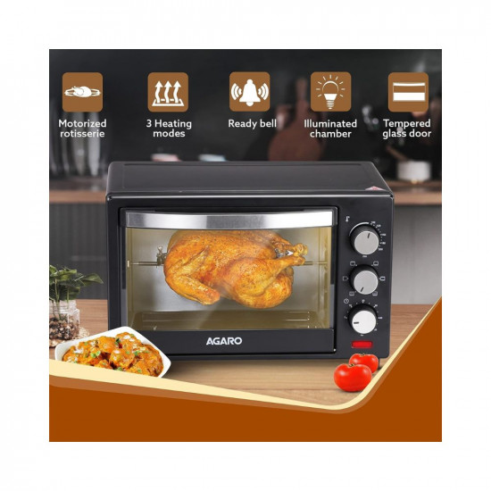 AGARO Marvel 48 Liters Oven Toaster Griller,Motorised Rotisserie&Convection Cake Baking Otg With 3 Heating Mode (Black),2000 Watts