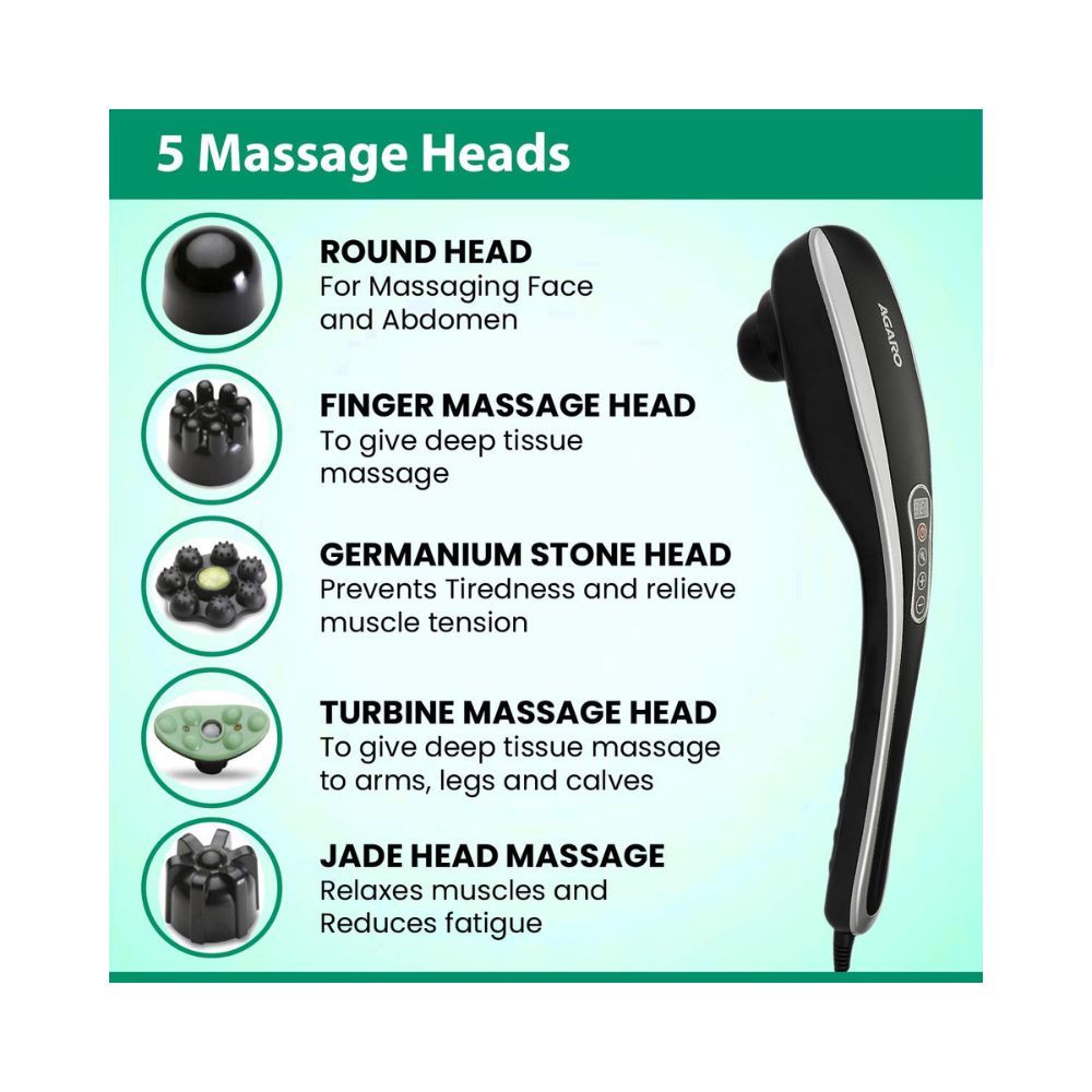 AGARO MARVEL Electric Handheld Full Body Hammer Massager with 5 Massage Heads