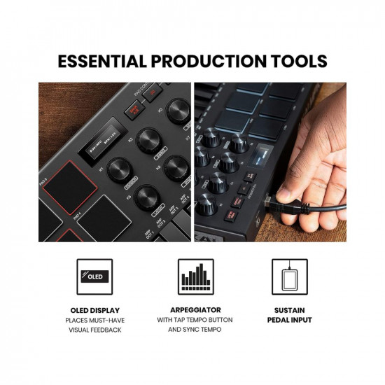 Akai Professional MPK mini MK3 – 25 Key USB MIDI Keyboard Controller With 8 Backlit Drum Pads, 8 Knobs and Music Production Software included (Black)