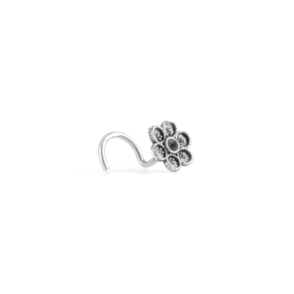 AKSA Flower Silver Wired Nose Pin For Girls And Women 925 Pure Silver