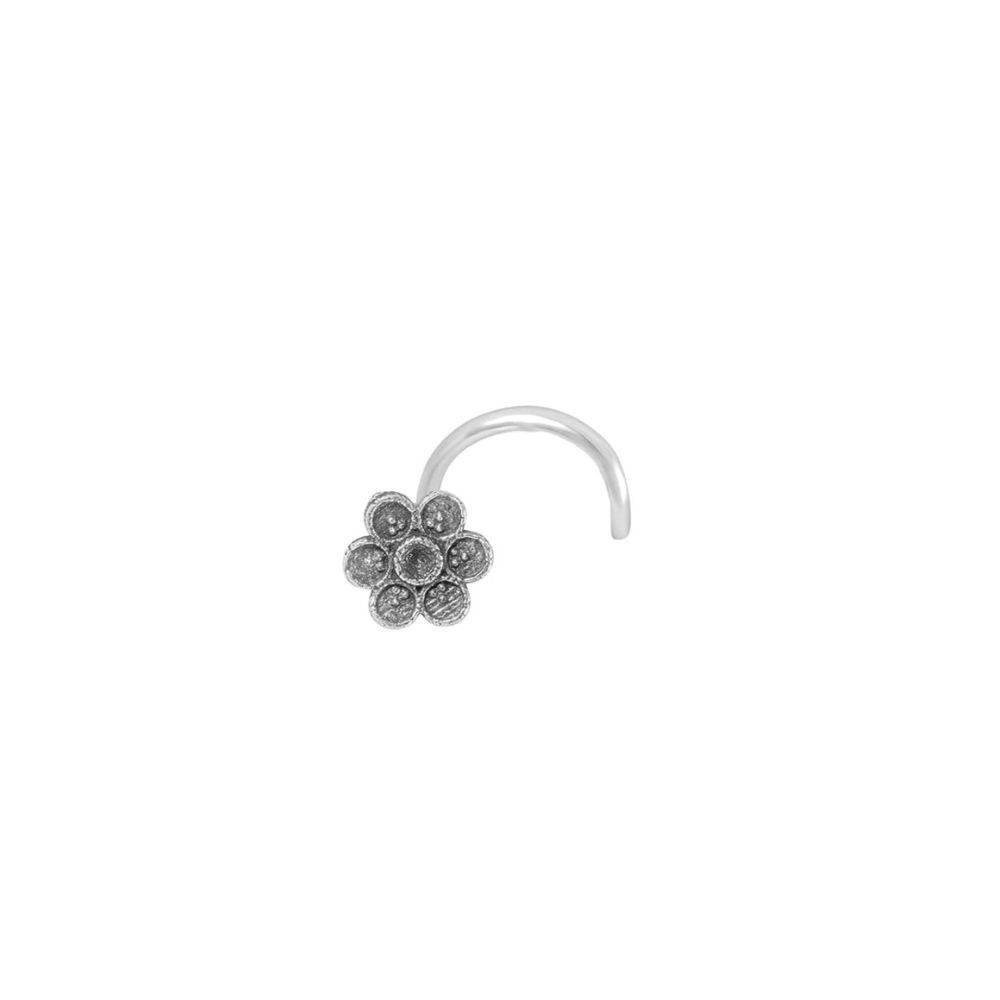 AKSA Flower Silver Wired Nose Pin For Girls And Women 925 Pure Silver