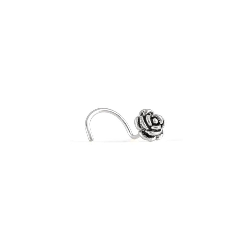 AKSA Rose Silver Wired Nose Pin For Girls And Women 925 Pure Silver