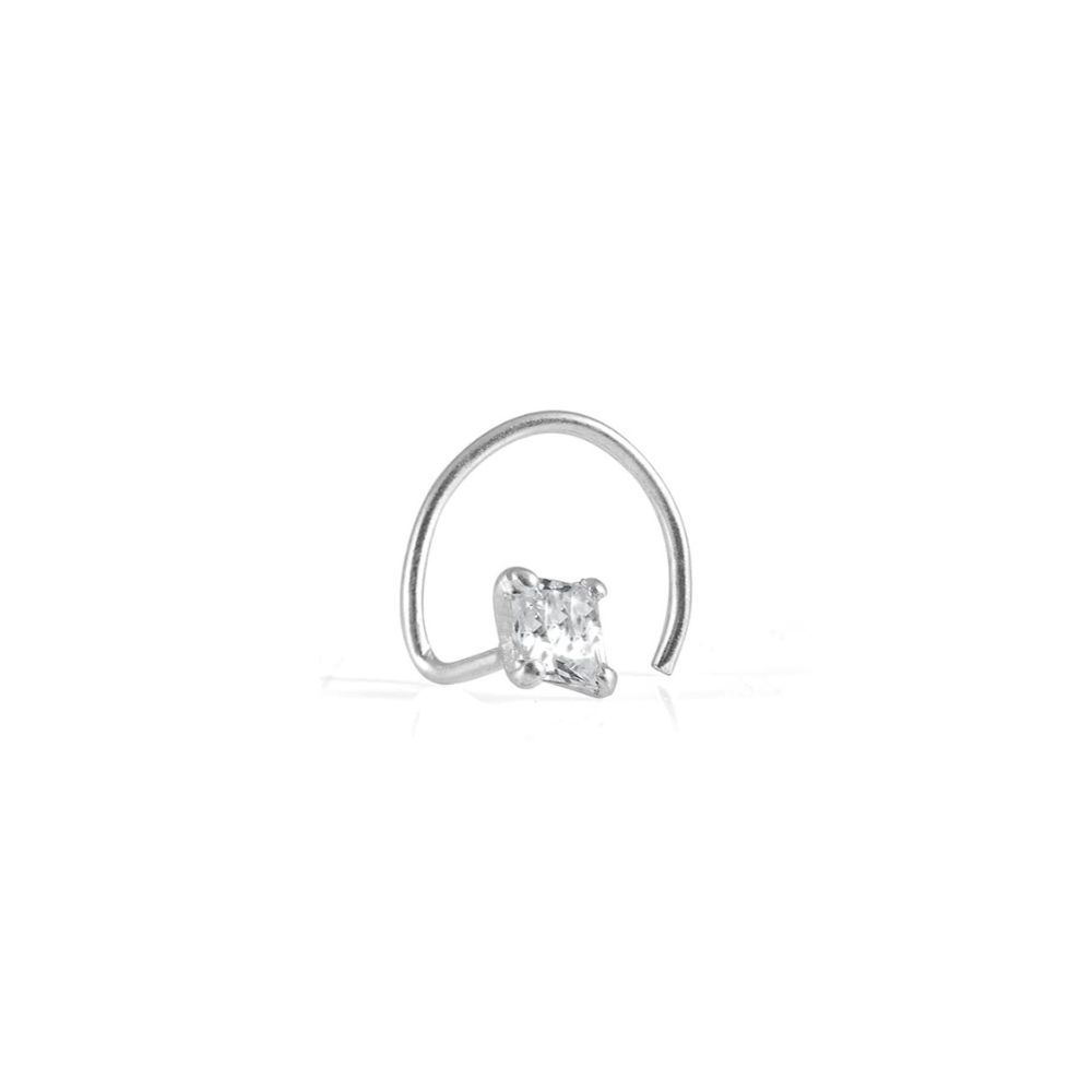 AKSA Square Silver Wired Nose Pin For Girls And Women 925 Pure Silver | Certificate of Authenticity for Silver