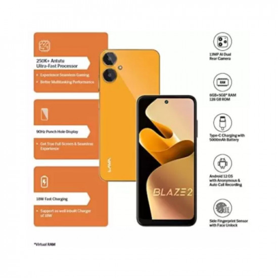 Akshay Electronic LAVA Blaze 2 (Glass Orange, 128 GB) (6 GB RAM)
