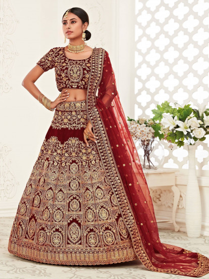 Alia Bhatt Red Heavy Embroidered Velvet Bridal Lehenga Choli