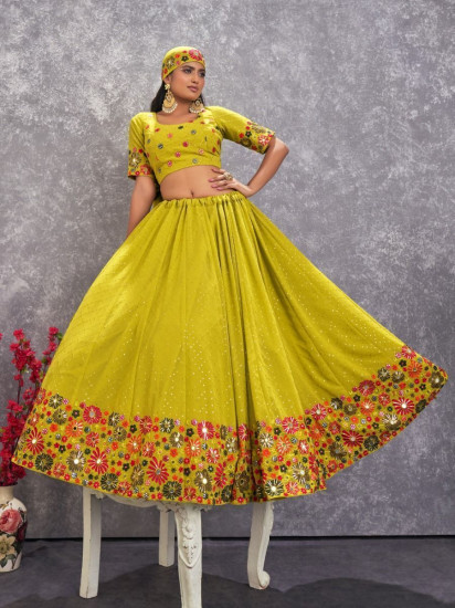 Alluring Fluorescent Green Embroidered Georgette Lehenga Choli