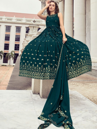 Alluring Rama Sequins Embroidered Party Wear Gown