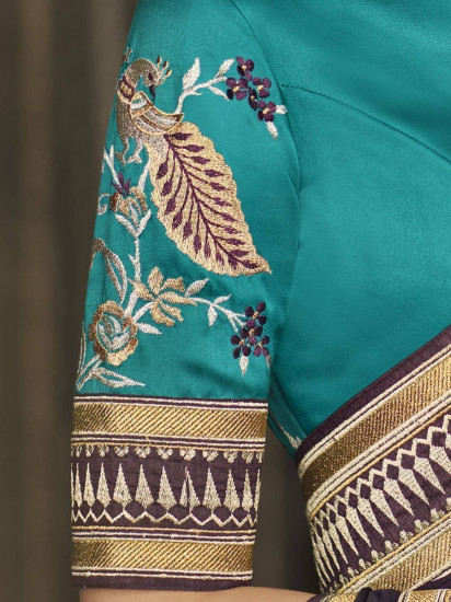 Amazing Dark Purple Silk Embroidered Wedding Wear Saree With Choli(Un-Stitched)