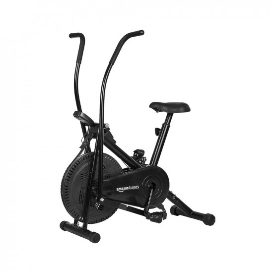 amazon basics Air Bike Exercise Cycle With Moving Or Stationary Handles, Adjustable Cushioned Seat, Max User Weight 100 Kg, Multi