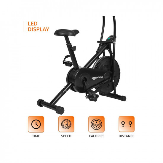 amazon basics Air Bike Exercise Cycle With Moving Or Stationary Handles, Adjustable Cushioned Seat, Max User Weight 100 Kg, Multi