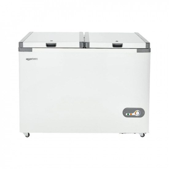 Amazon Basics Double Door Deep Freezer, With Bottom Wheels, 300 L, White