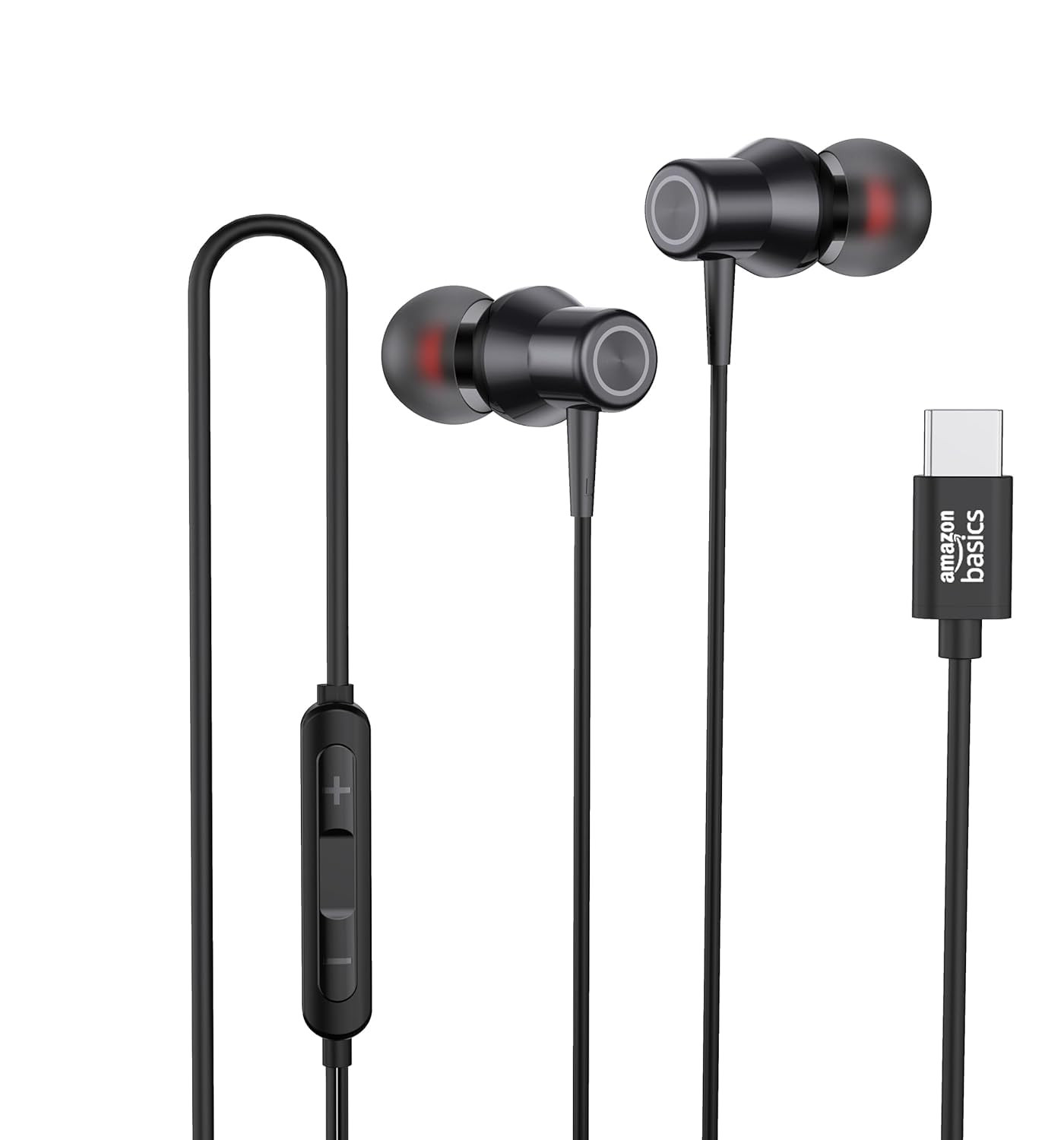 amazon basics EP2 in Ear Type C Wired Earphones with Mic Tangle Free 118 Metre Cable Metallic Design 10mm Drivers in Line Mic  Volume Controller Black