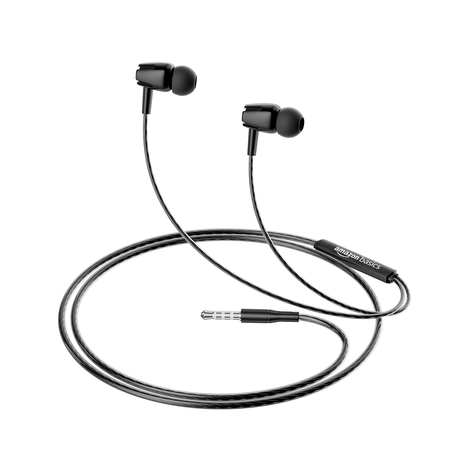 amazon basics in-Ear Wired Earphones with in-Line Mic 10 mm Dual Drivers Powerful Bass Noise Isolation 35 mm Audio Jack Black WE03