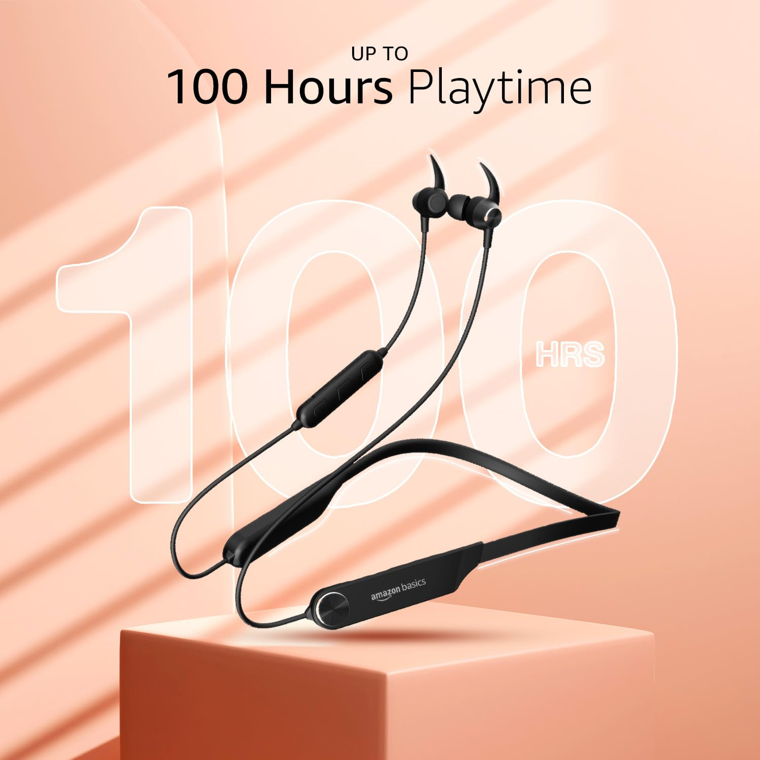 amazon basics in-Ear Wireless Neckband with Mic  Upto 100 Hours Playback  ENC Noise Cancellation  Quick Charge  Low Latency Gaming Mode  Built-in Mic  Voice Assistant  BT v54  Black