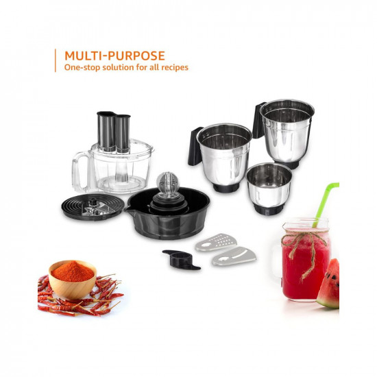 Amazon Basics Mixer Grinder 750W Black, 4 jars with Food Processor Jar and Flexi lid